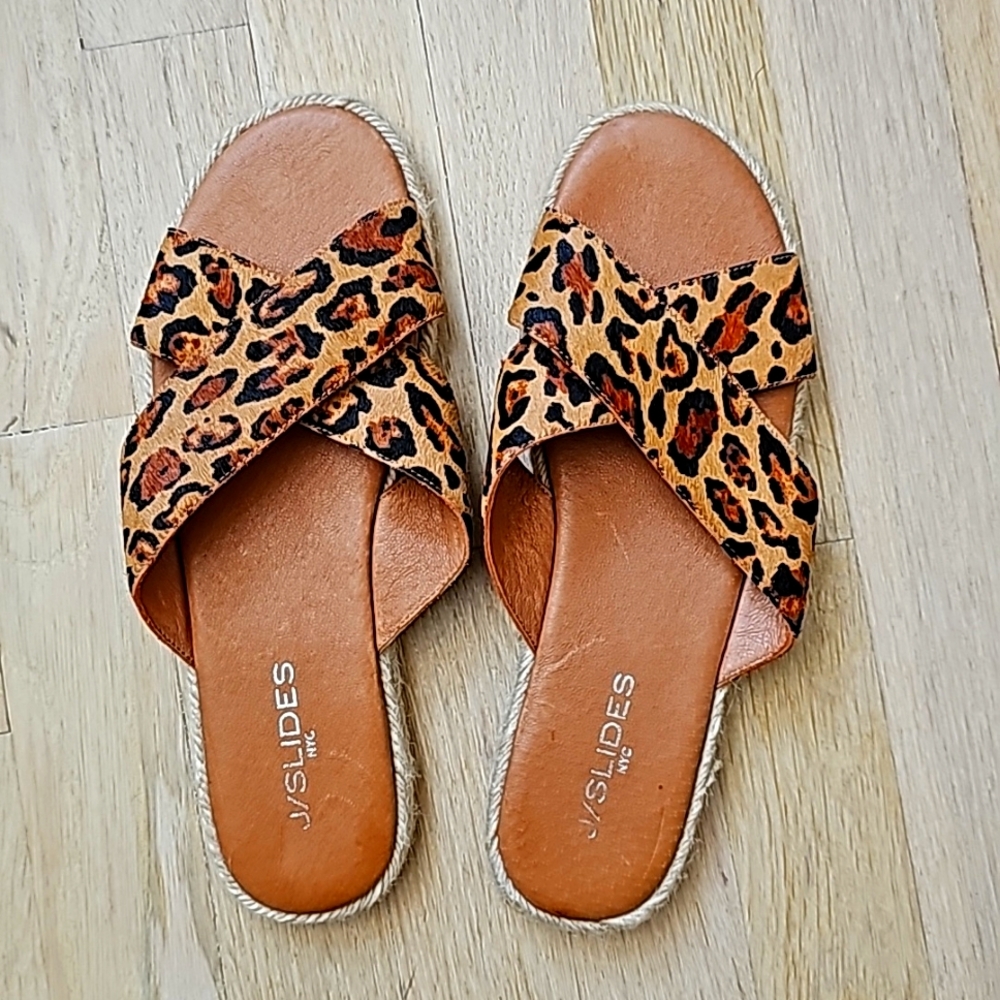 J/Slides cushioned, calf hair sandals